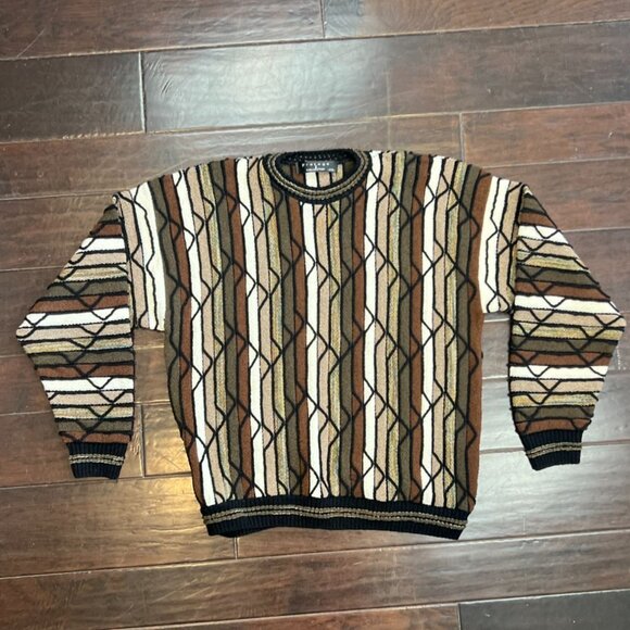VTG Protege Mens 2XL 3D Knit Sweater Coogi Style Cosby Crewneck Textured Brown - Picture 9 of 9